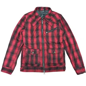 잭로즈 옴브레 체크 블루종 아우터 빨간색 단장 Y2K 충전솜 S