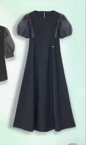 르네 36 퍼프 슬리브 A라인 롱 원피스 네이비 리본