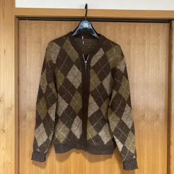 60s 모헤어 아가일 무늬 풀 집업 가디건 브라운 계열