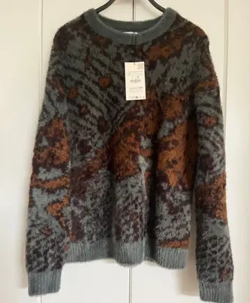 택 포함 미사용 새상품 ZARA 패턴 니트 XL 사이즈 그린 브라운