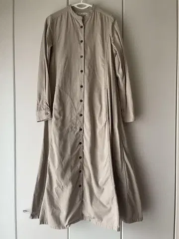 베이지 모카 긴팔 셔츠 원피스 롱