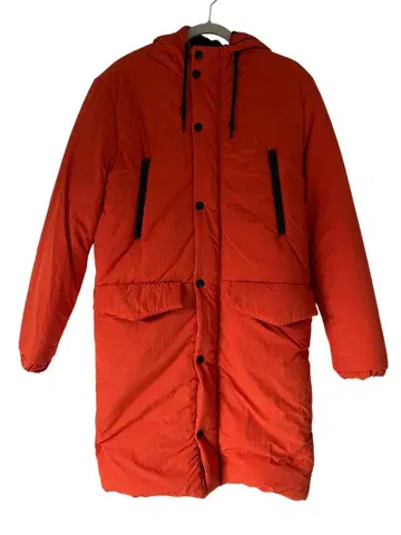 ASOS 후드 부착 오렌지 롱 다운 자켓 XS