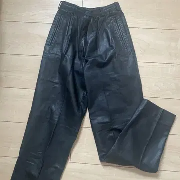 GIMOS 블랙 가죽 와이드 레그 팬츠