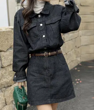 세퍼레이트풍 데님 미니 원피스