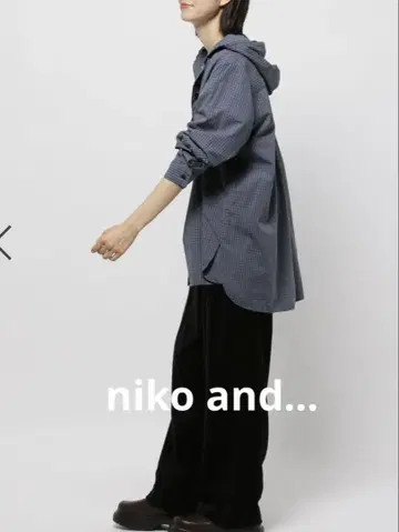 새상품 niko and - 후드 셔츠 블루 체크