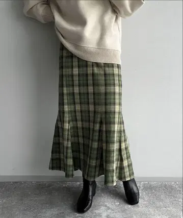 [ LOWRYS FARM ] 체크 머메이드 스커트 그린 플레어