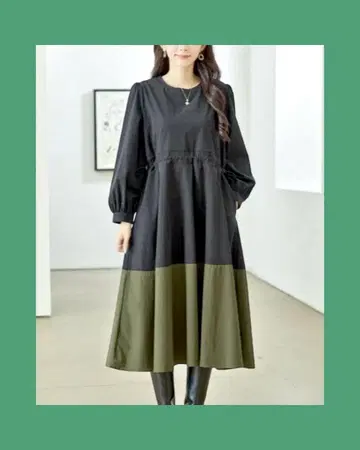 미사용 새상품! 카키 x 블랙 절개 원피스 ML