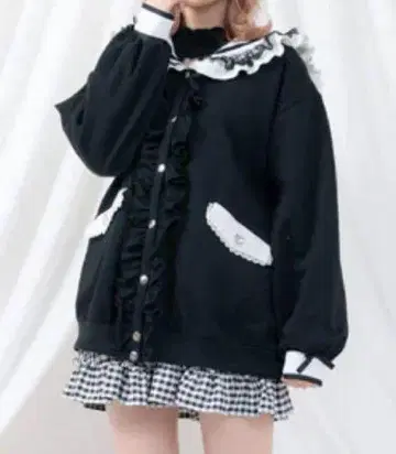Dear My Love 세일러 카라 프릴 아우터 블랙