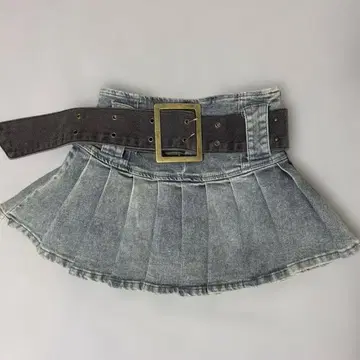 Y2K 데님 플리츠 스커트 벨트 포함