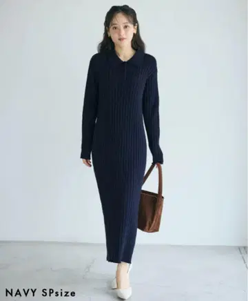 BASEMENTonline 카라 달린 리브 원피스 네이비