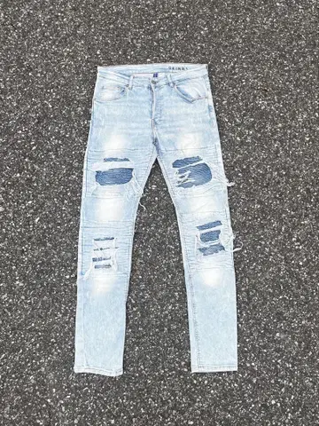 H&M 라이트 블루 데미지 가공 스트레치 스키니 청바지