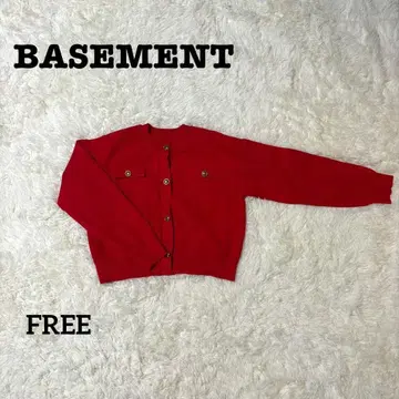 BASEMENT 베이스먼트 니트 가디건 골드 버튼 레드