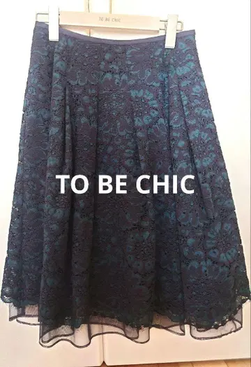 TO BE CHIC 레이스 쉬폰 무릎 기장 플레어 스커트 S