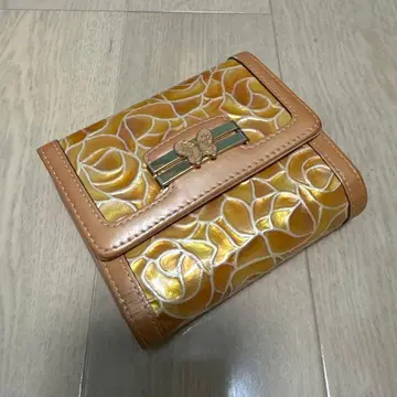 ANNA SUI 장미 무늬 골드 이단 접이식 지갑
