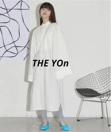 자용 슈퍼 와이드 슬리브 셔츠 원피스 화이트 무지 롱 기장 F