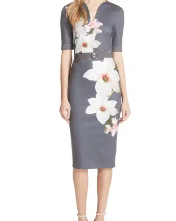 Ted baker 꽃무늬 타이트 반팔 원피스 그레이