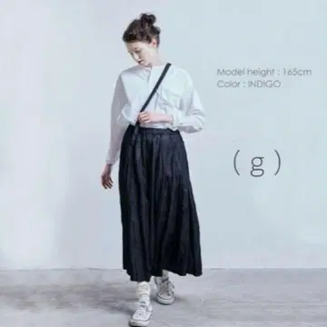 그램 (g) 코튼 린넨 턱 원숄더 데님 스커트