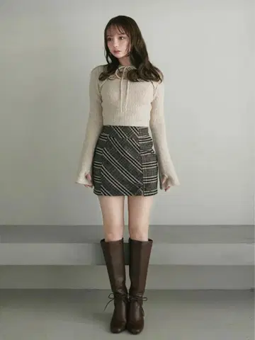 andmary Monica check mini skirt beige M