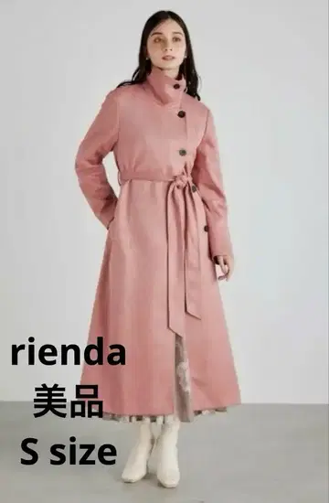 새상품급 rienda 페이크 스웨이드 스탠드 카라 롱 코트 핑크 S