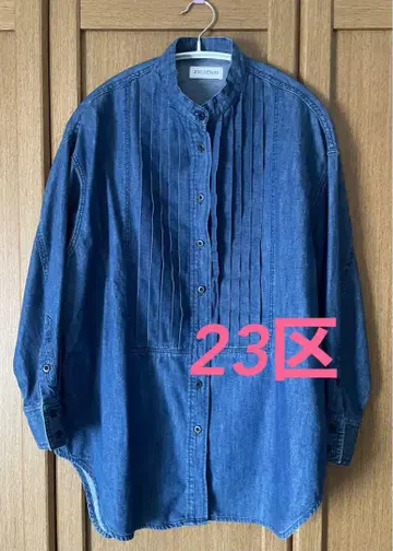 [ 23구 ] 23구DENIM 핀턱 밴드 카라 블라우스 38 인디고
