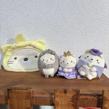 스미코구라시 고양이 봉제 인형 3개와 파우치 세트