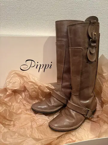 Pippi 크림슨 엔지니어 롱 부츠