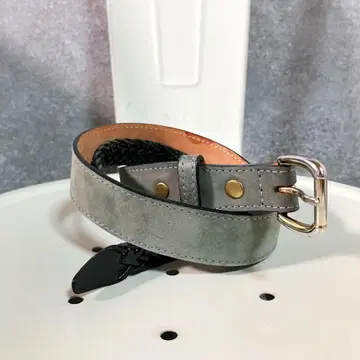 AMBOISE 스웨이드 벨트 그린 뜨개질 가죽 실버 버클