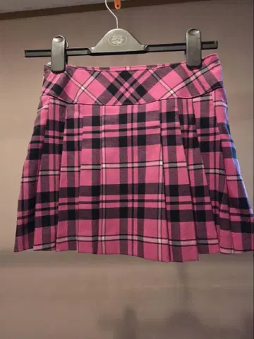CECIL McBEE 핑크 체크 플리츠 스커트