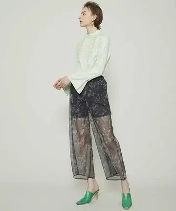 아메리 빈티지 꽃무늬 시스루 팬츠