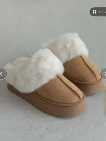 Re:EDIT 통굽 인조 모피 무스탕 슬리퍼 카멜 슬립온