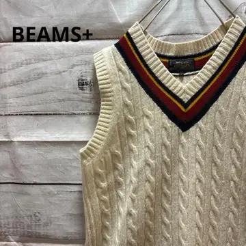 BEAMS+ V넥 칠드런 니트 베스트 케이블 니트 트리콜로르