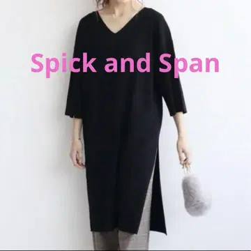 Spick and Span 원피스 소우탄력 니트 7부 소매 블랙
