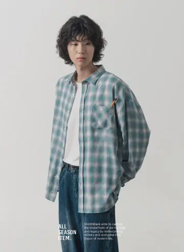 세미 오버사이즈 올 시즌 Dimitri black 체크 셔츠 파랑