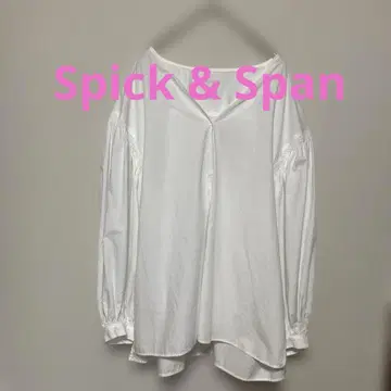 Spick & Span 화이트 V넥 긴팔 블라우스 개더 포함