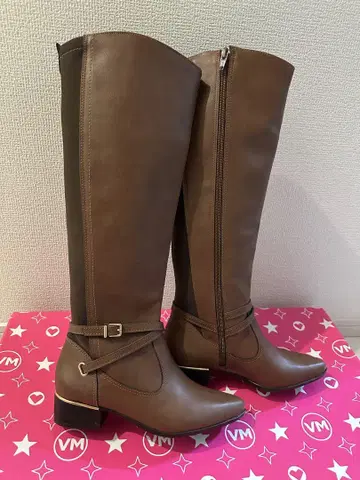 클래식 디자인 롱 부츠 브라운 23.5cm