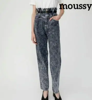moussy 1 개더 하이웨스트 케미컬 워시 데님