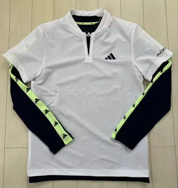 사이즈 M adidas 하프 지퍼 피케 셔츠 화이트/네이비/라임
