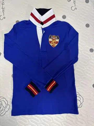 새상품급 랄프 로렌 엠블럼 장식 파랑 긴팔 피케 셔츠 S