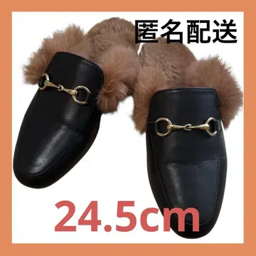 [ 오늘 발송 ] 블랙 가죽 퍼 포함 로퍼 슬리퍼 슬립온 샌들