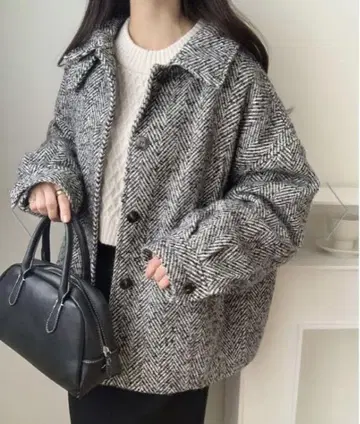 JUNOAH 스텐카라 코트 믹스 헤링본 자켓 다크 그레이