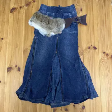 데님 플레어 스커트 퍼 포함 벨트 GENUINE VINTAGE GOA