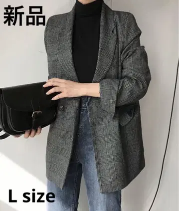 그레이 계열 글렌체크 더블 테일러드 자켓 L 사이즈 새상품