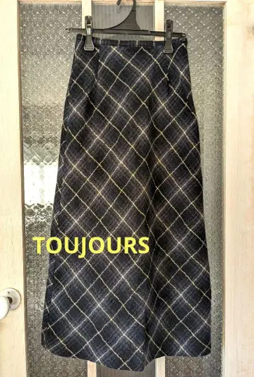 TOUJOURS 투주 체크 무늬 롱 스커트 울 M