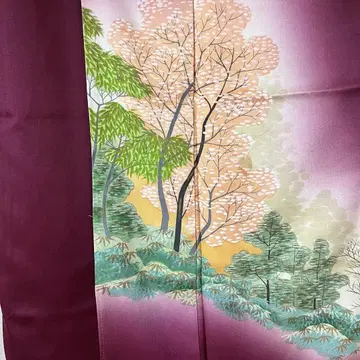 호몬기 보라색 손그림 풍경 우아한 나무 대나무 그린