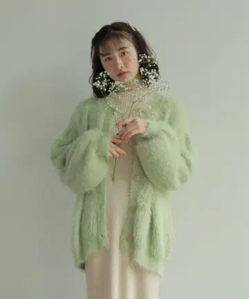 onetome 키리마루 샤기 니트 가디건 라이트 그린