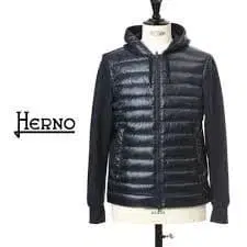 새상품급 HERNO 레이어드 후디드 다운 블루종 48