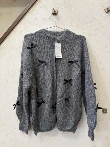 [ 미사용 새상품 ] moussy REBBON FANCY KNIT 가디건