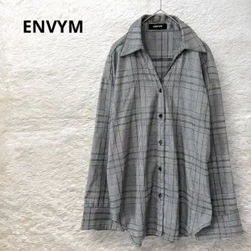 ENVYM 셔츠 글렌체크 패턴 긴팔 오픈 카라 얇은 소재 카라 부착 F