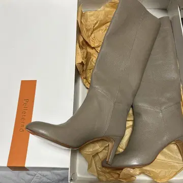 새상품 Pelletteria 그레이 롱 부츠 7cm 힐 23.5