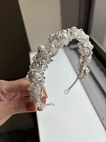브라이덜 티아라 펄 크리스탈 장식 한국 스타일